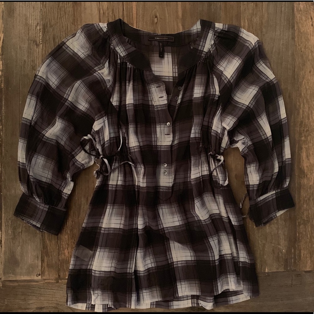 BCBG MaxAzria Sheer Plaid Top